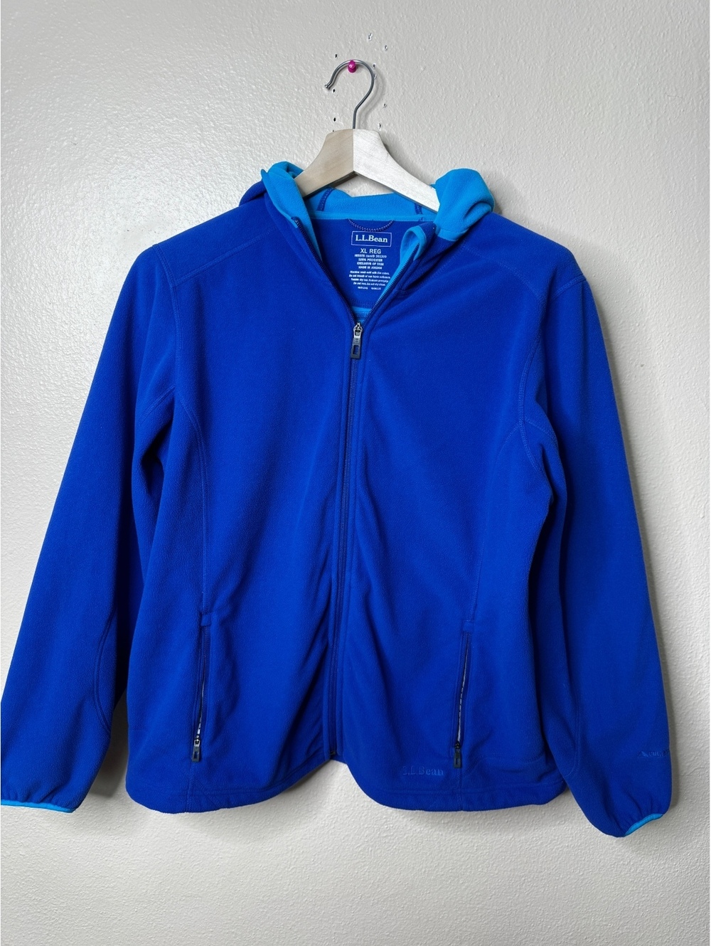 L.L.Bean Womens XL Fleece Jacket Blue Polartec Full Zip Hooded Pockets